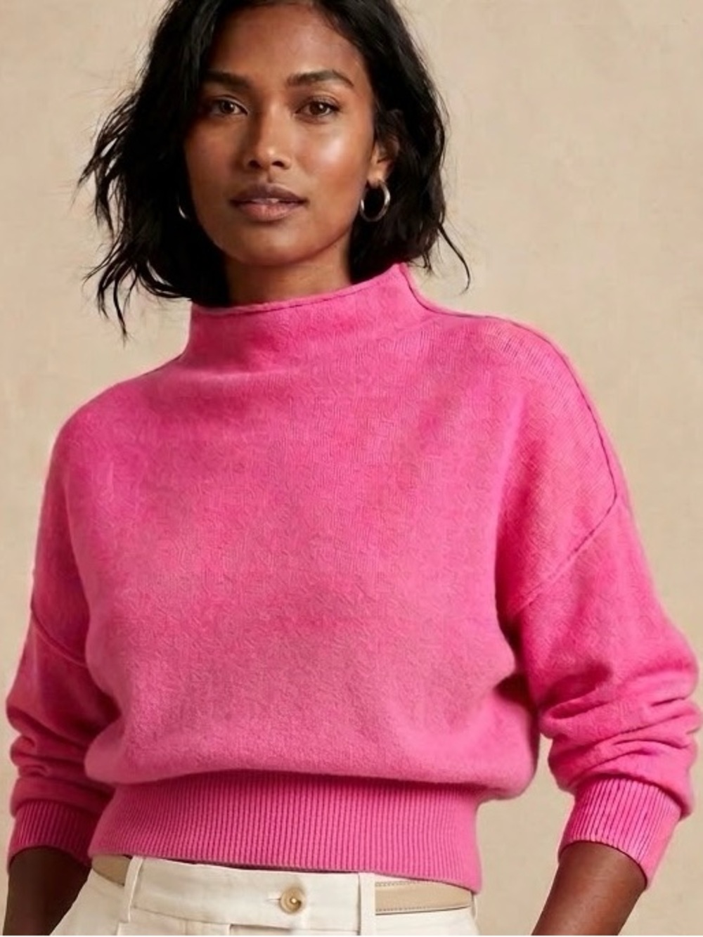 Pilcro Bright Hot Pink Turtleneck Sweater